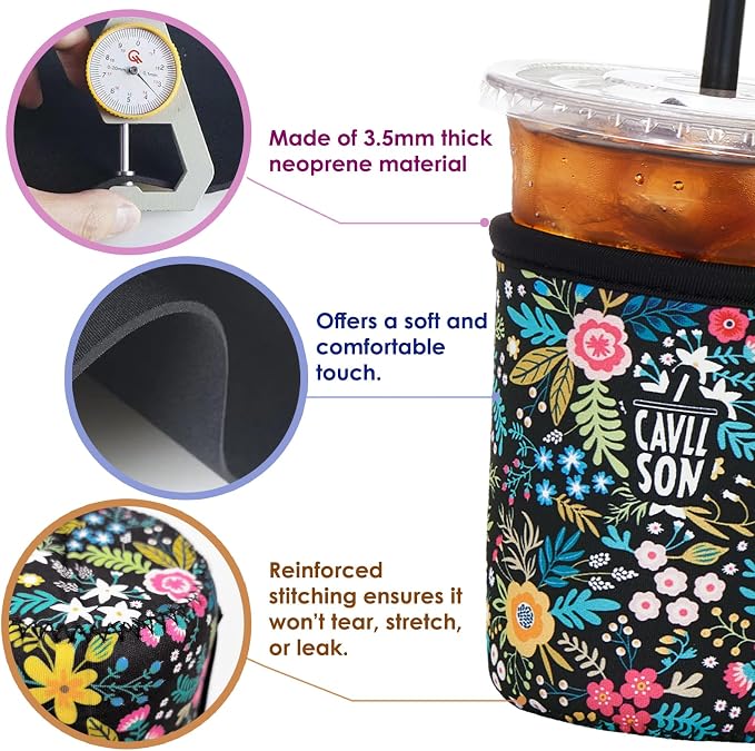 Reusable Insulated Neoprene Iced Coffee Sleeves & Coffee Cup Holder, Universal - Image 4