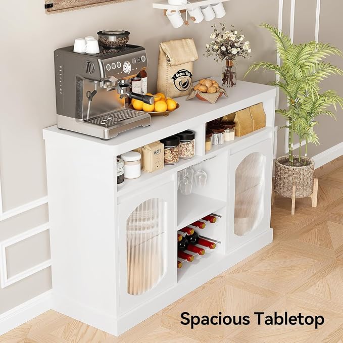 Sideboard Buffet with Led Lights Wine Bar Cabinet White Modern Coffee, Wine - Image 7