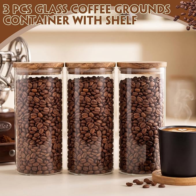 Suclain 3 Pcs Glass Coffee Bean Canister Coffee Bean Container - Image 5