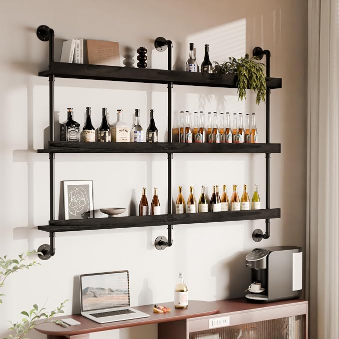Industrial Wine Rack Wall Mounted, Solid Wood Shelf - Image 9