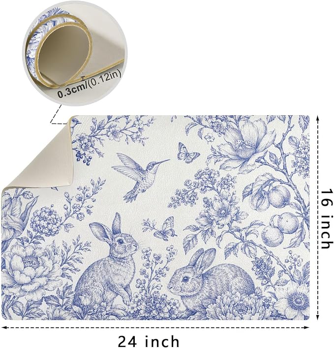 Chinoiserie Vintage Flowers Dish Drying Mat Absorbent Silicone Dry Pad - Image 2