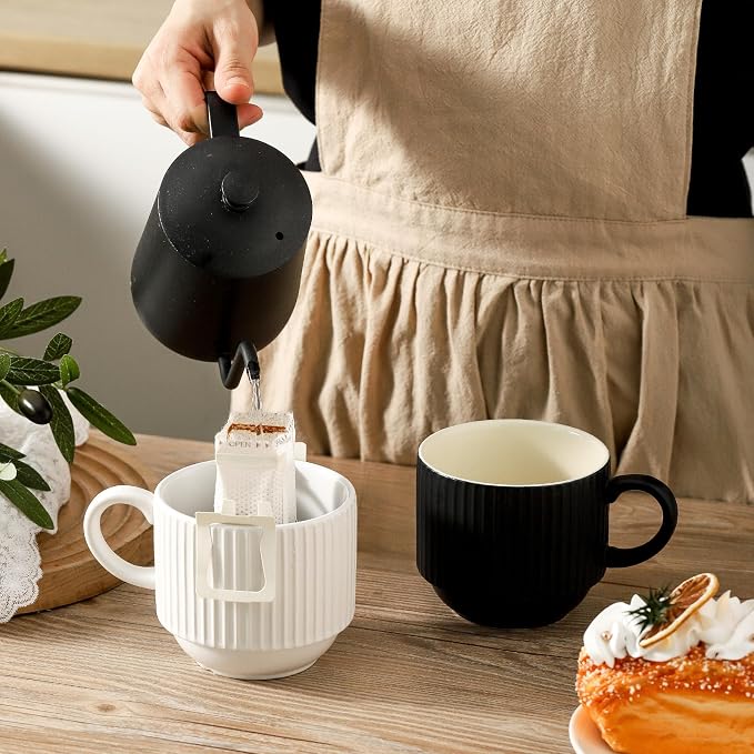 Ceramic Coffee Mugs with Stand, 15 Ounce Stackable Coffee Cups Set of 4 - Image 6