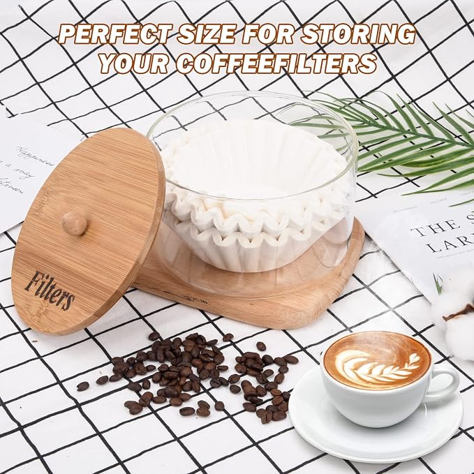 Coffee Filter Holder with Lid, Glass Coffee Filter Storage Container, Coffee - Image 3