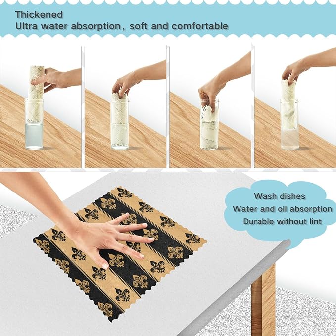 ALAZA Dish Towels Kitchen Cleaning Cloths Black and Beige Fleur De Lis Dish - Image 4