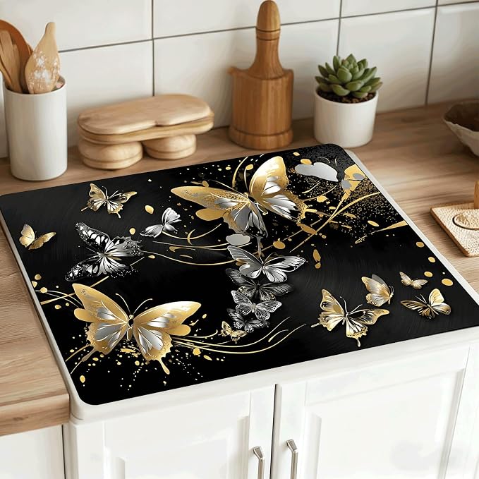 Black Gold Butterfly Stove Top Cover 28.3 x 20.5 Inches, Heat Resistant Glass - Image 4