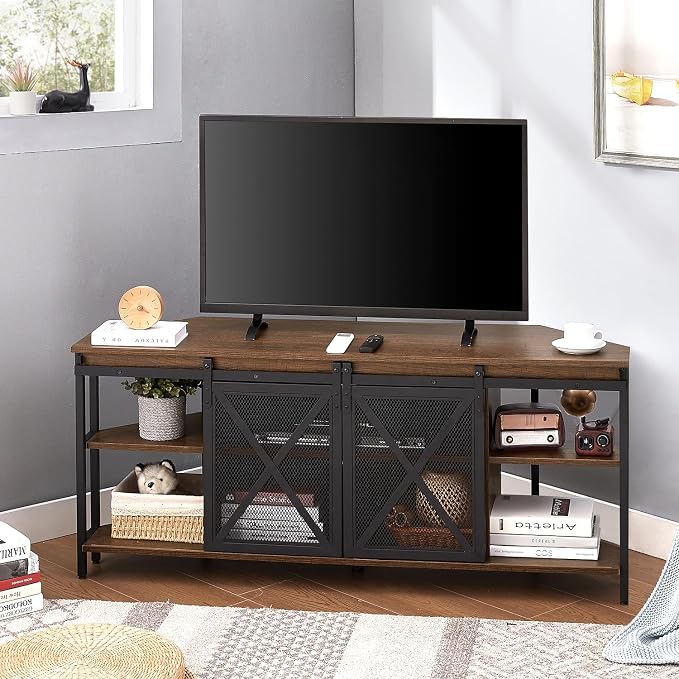 HOMISSUE Corner TV Stand for 55 Inch TV, Rustic Corner Entertainment Center - Image 3