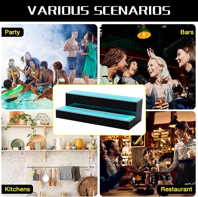 LED Lighted Liquor Bottle Display Shelf, 2 Tiers 24 Inch Bar Bottle Display - Image 7