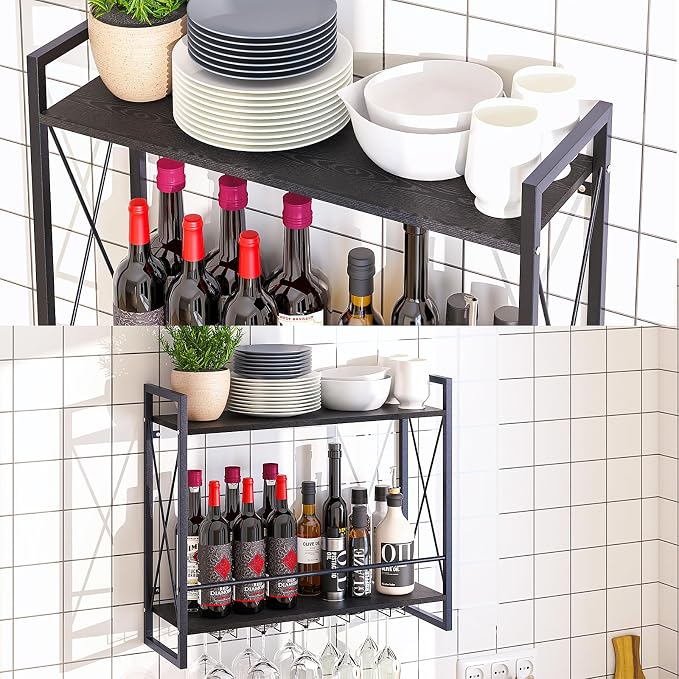 Dokser Wine Rack Wall Mounted 2 Tier Shelf, Wall Wine Rack - Image 6