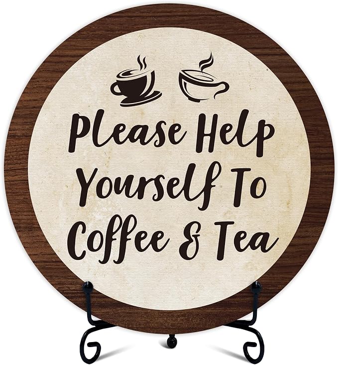 Coffee And Tea Bar Sign, Wooden Round Sign by Unknown