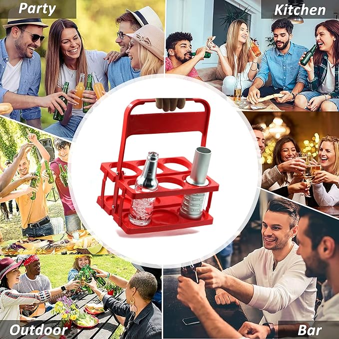 Portable Plastic Drink Carrier, Reusable Red Beer Bottle Coffee Cup Holder - Image 7