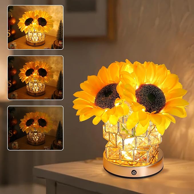 Sunflower Flower Lamp Gifts for Women, 3 Color Dimming Night Light for Womens by Hibeauti