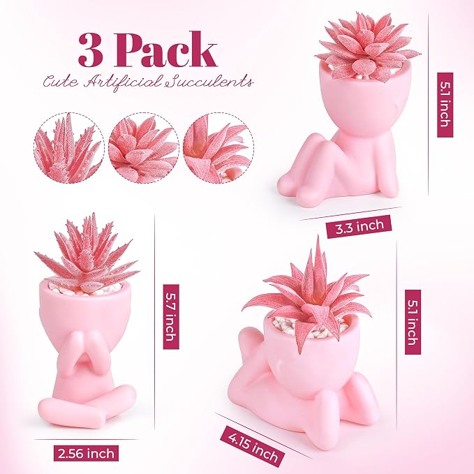 Der Rose Pink Artificial Succulents Plants Set of 3 Fake Artificial Plants - Image 3