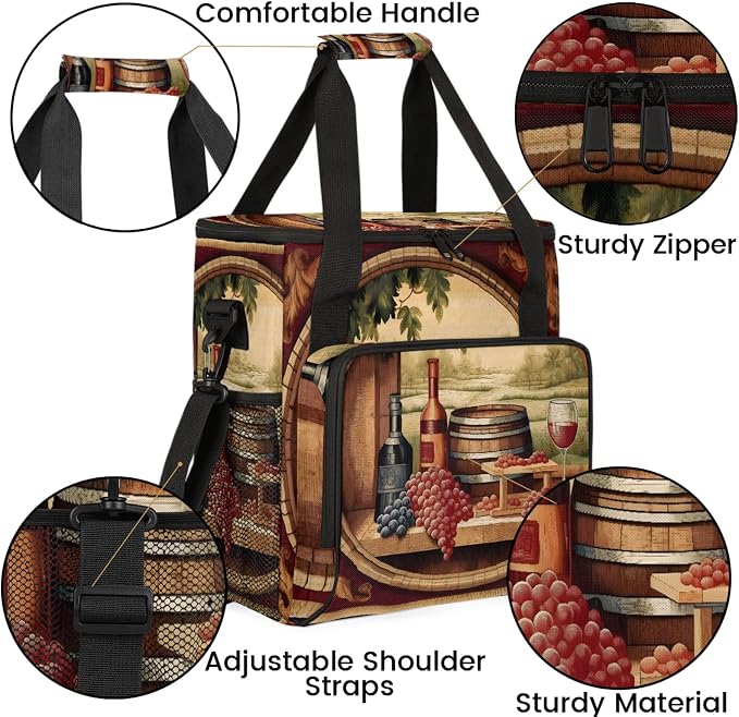 Vintage Wine Theme Coffee Maker Carring Bag, Large Insulated Storage Organizer - Image 7
