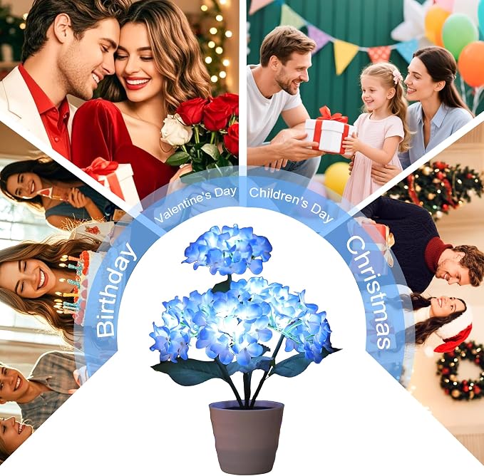 Blue Artificial Hydrangea LED Flower Lamp - Image 7