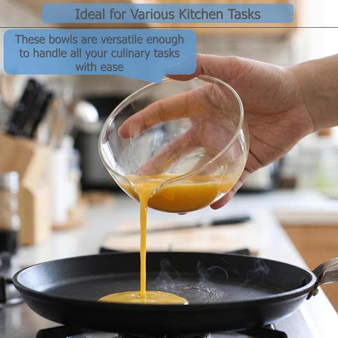 EIKS Glass Bowls with Spout for Mixing and Serving Sauce Jam Salad Coffee Milk - Image 4