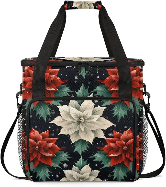 Christmas Flower Red And Beige Coffee Maker Carring Bag, Large Insulated by Home