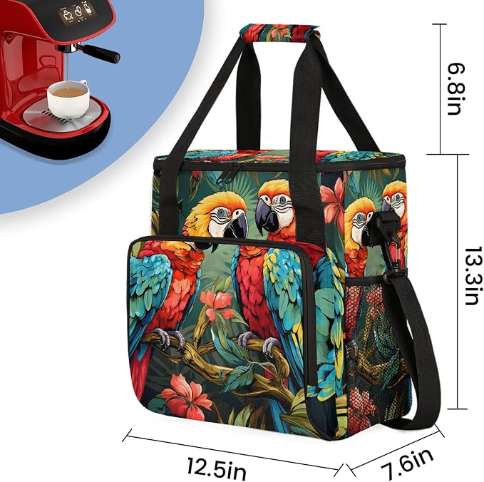 Tropical Bird Parrot Coffee Maker Carring Bag, Large Insulated Storage - Image 2