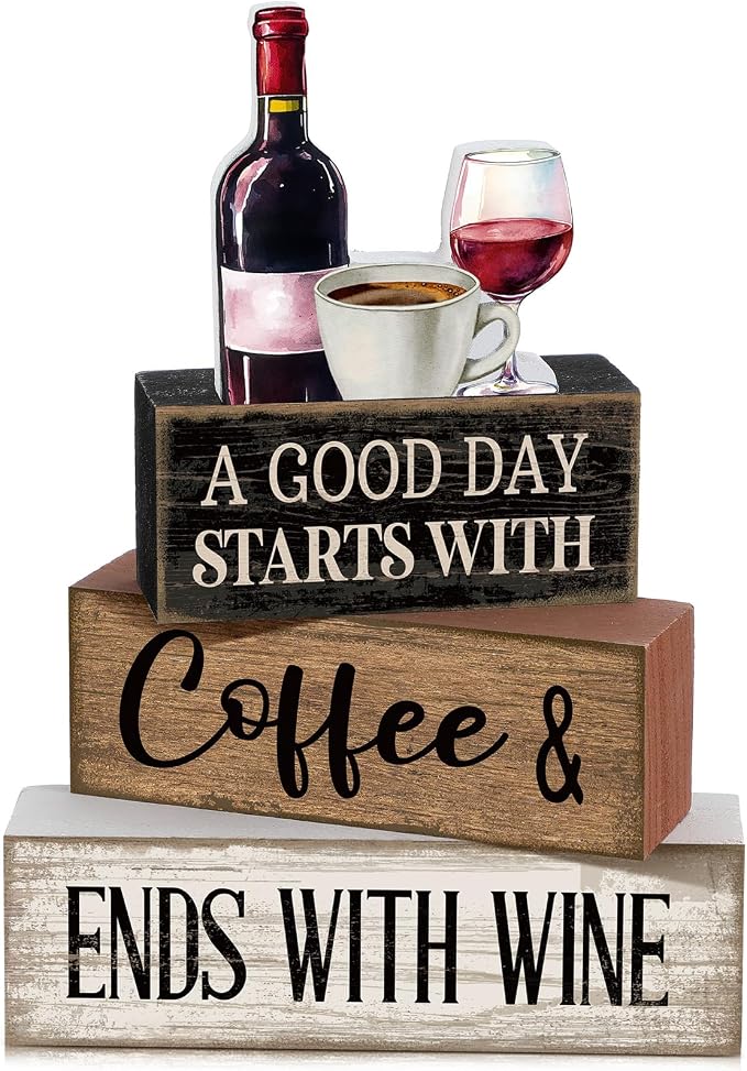 Lineshading 4 Pcs Farmhouse Kitchen Decor Wooden Stacked Block Sign by Lineshading
