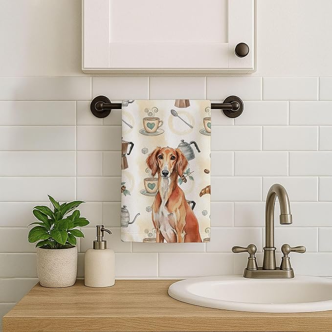 Caroline's Treasures Red Saluki Coffee Bar Kitchen Towel Velour Plush Front and - Image 7