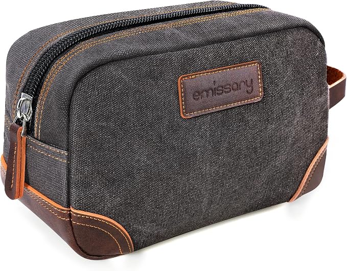 emissary Men's Canvas Travel Toiletry Bag, Leather Dopp Kit - Image 9