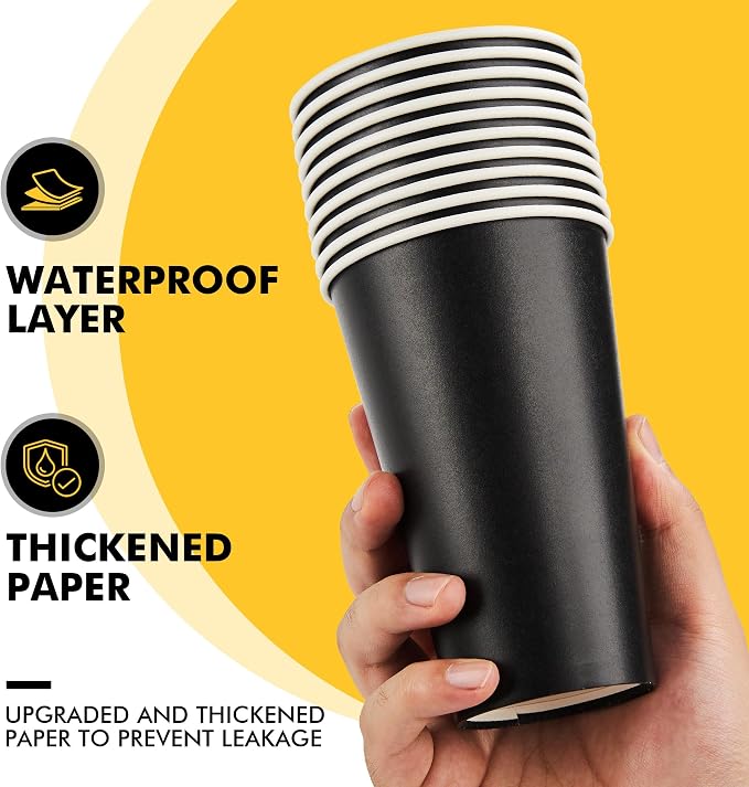 RACETOP 16 oz Paper Coffee Cups, 100 Pack Black Disposable Coffee Cups - Image 6
