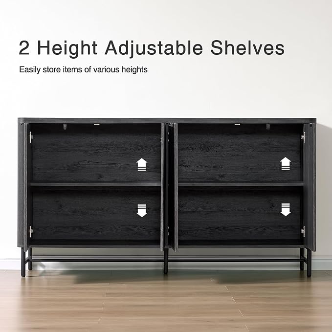 Fatmok 65" Buffet Cabinet with Storage, Fluted Credenza Sideboard with 4 Doors - Image 3