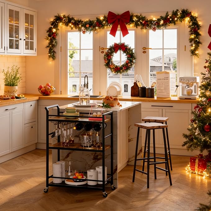 3 Tier Bar Cart, Small Beverage Cart, Mini Bar Cart - Image 3