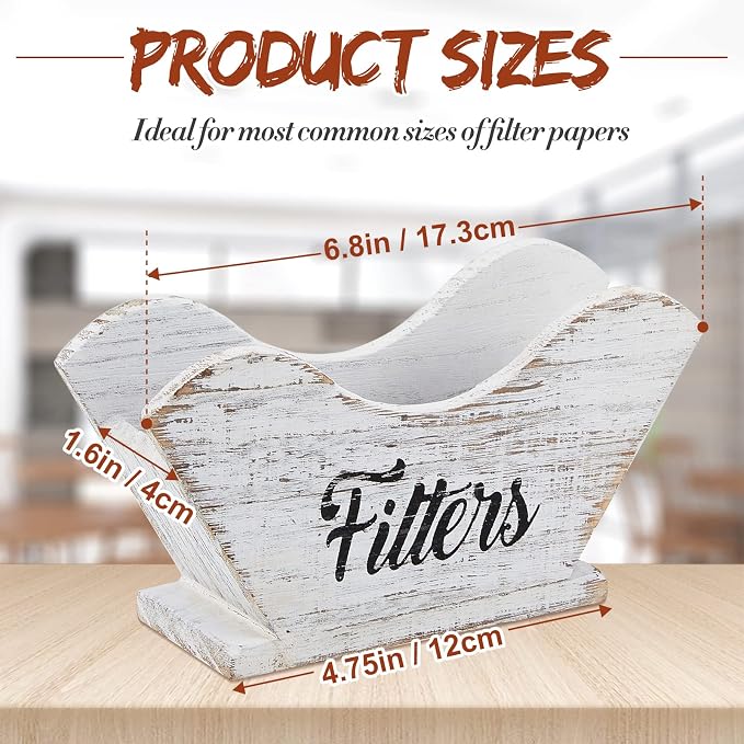 Juexica Farmhouse Cone Coffee Filter Holder Storage number 4 Rustic Wood Holder - Image 3