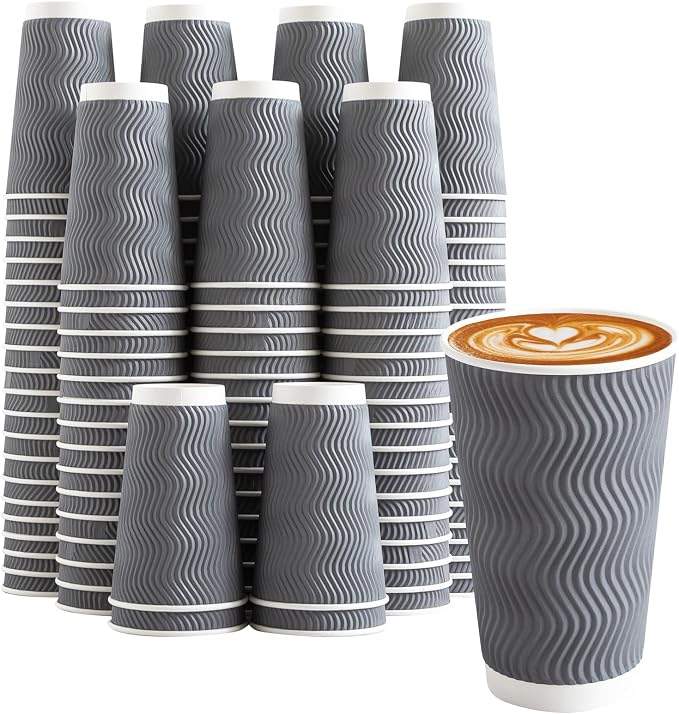 Clawsoff 90 Pack 16 oz Disposable Coffee Cups No Lids, Corrugated Beverage by BuyNow
