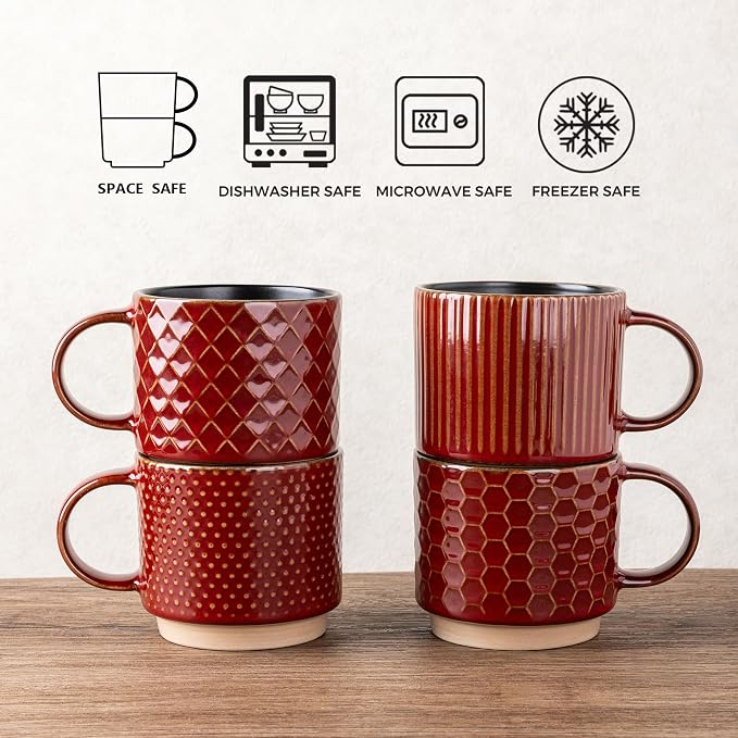 GBhome 6 OZ Stackable Coffee Mugs, Ceramic Coffee Mugs - Image 7