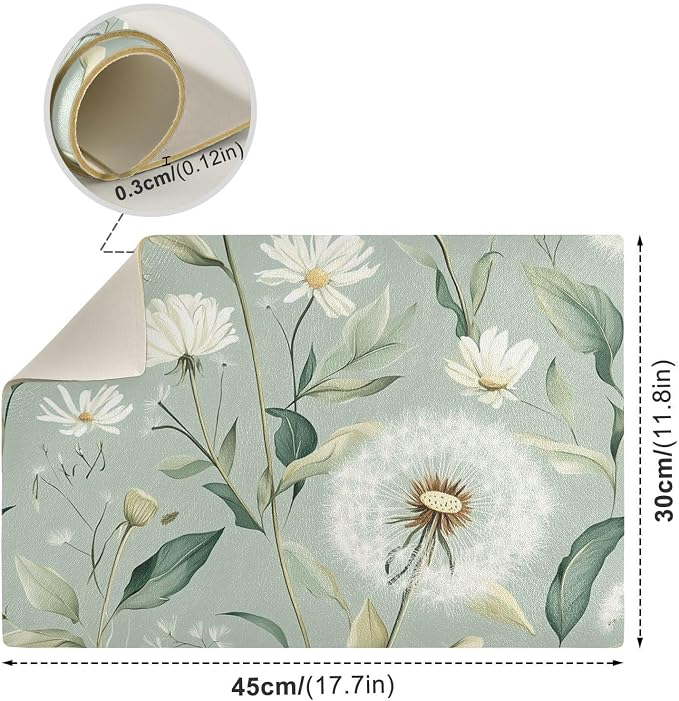 Sage Green Dandelion Coffee Mat Coffee Bar Maker Station Pot Spill Machine Pad - Image 2