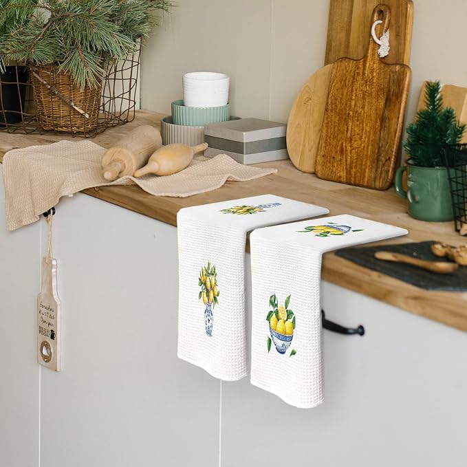Chinoiserie Summer Lemon Kitchen Dish Towels 16x24 Inch, Aesthetic Lemon - Image 2