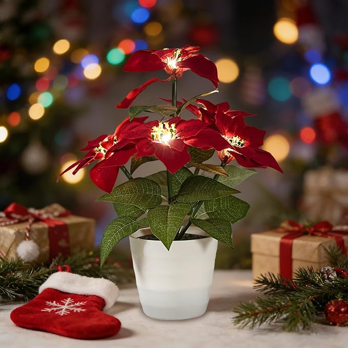 Artificial Christmas Flower Lamp Night Light, Battery Powered - Image 6