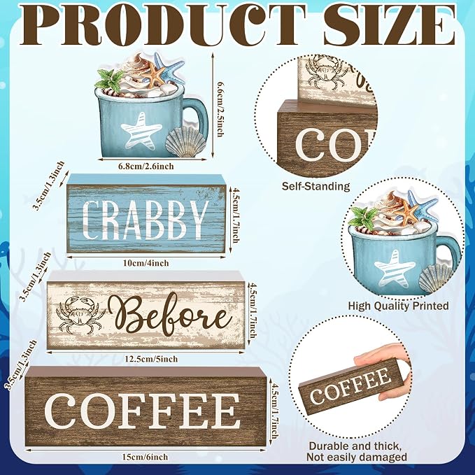 Lineshading 4 Pcs Summer Table Decorations Wooden Beach Coffee Decor Summer - Image 3