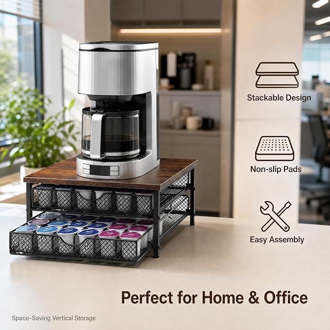 Coffee Pod Organizer 2 Tier Coffee Pod Drawer Holder 72 Capacity K Cup Coffee - Image 6
