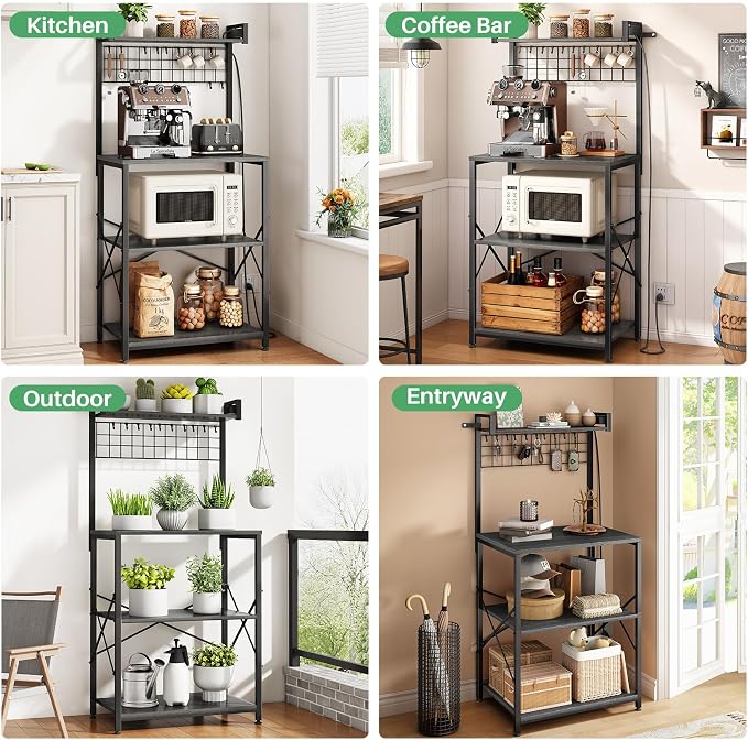 SNTD Bakers Rack with Power Outlet, Kitchen Shelves Microwave Stand with Wire - Image 8