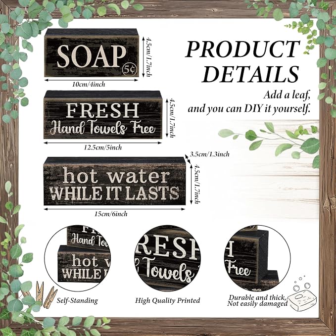 Lineshading 4 Pcs Bathroom Shelf Decor Sign Farmhouse Bathroom Decor and - Image 4