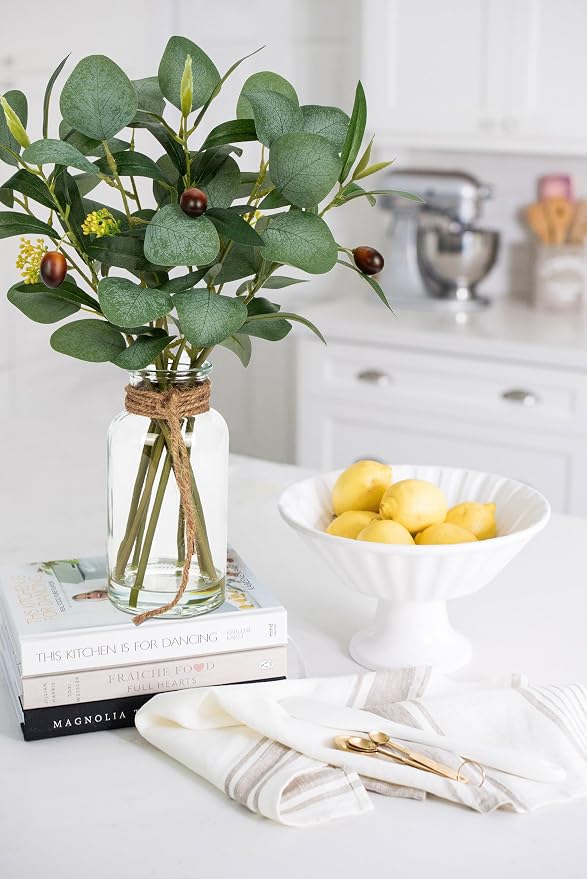Briful Artificial Eucalyptus Stems in Glass Vase - Image 4