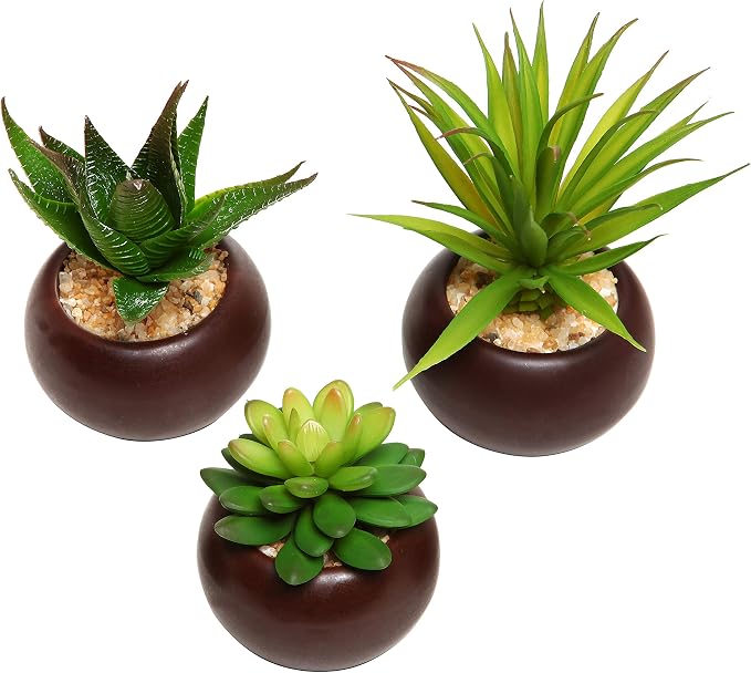 MyGift Succulents Plants Artificial, Fake Faux Indoor House Plants in Round - Image 5