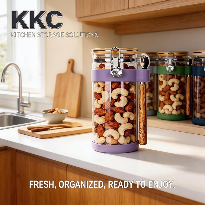 KKC 1.5-Quart Large Glass Nuts Storage Container, Airtight Food Storage Jar - Image 2