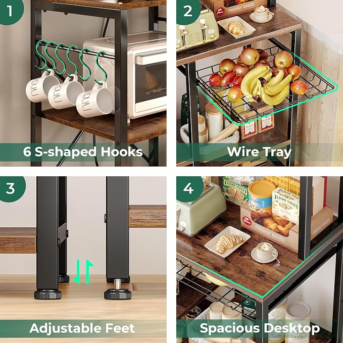 SUPERJARE Bakers Rack with Power Outlet, 47.2 Inches Coffee Bar with 3 - Image 8