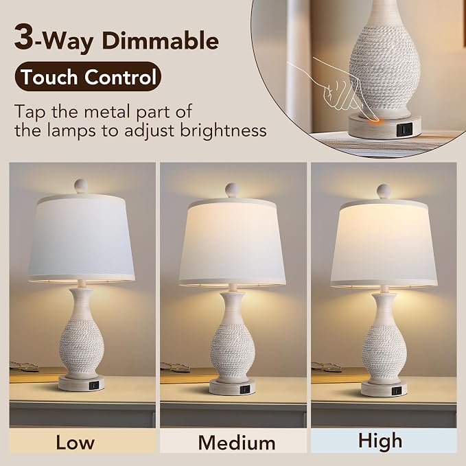 PARTPHONER Traditional Table Lamps Set of 2, Bedside Touch Lamp - Image 3