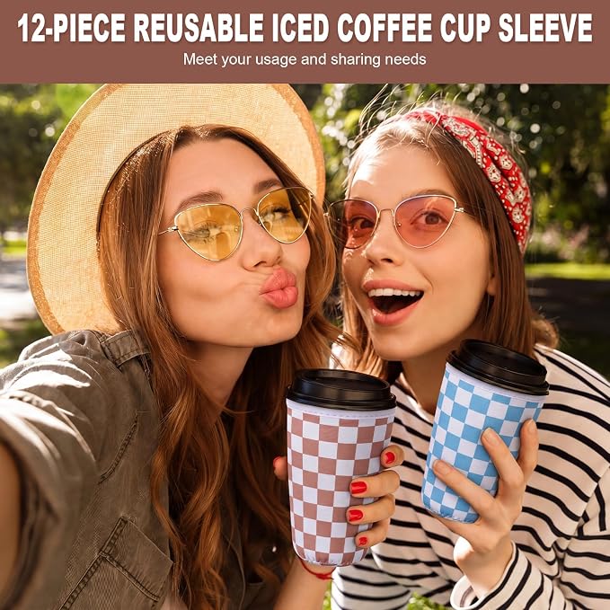 Chengu 12 Pack Reusable Insulated Neoprene Iced Coffee Sleeves 3 Sizes Durable - Image 4