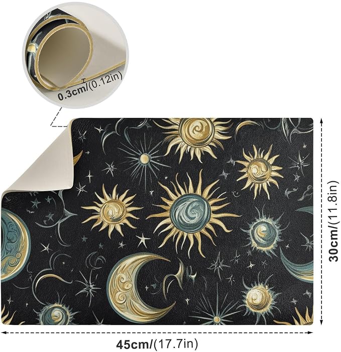 Star Moon Sun Constellation Black Coffee Mat Coffee Bar Maker Backed Absorbent - Image 3