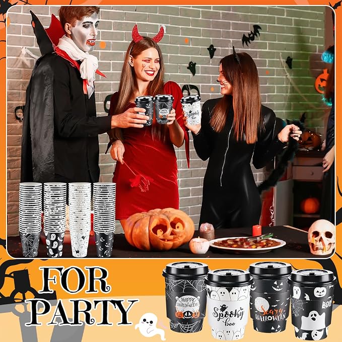 Umigy 100 Pack Halloween Disposable Coffee Cups 12 oz Paper Coffeeware - Image 6