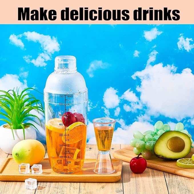 10 Pcs Plastic Cocktail Shaker Set, Including 8 Pcs 24 oz Clear Coffee Shaker - Image 6