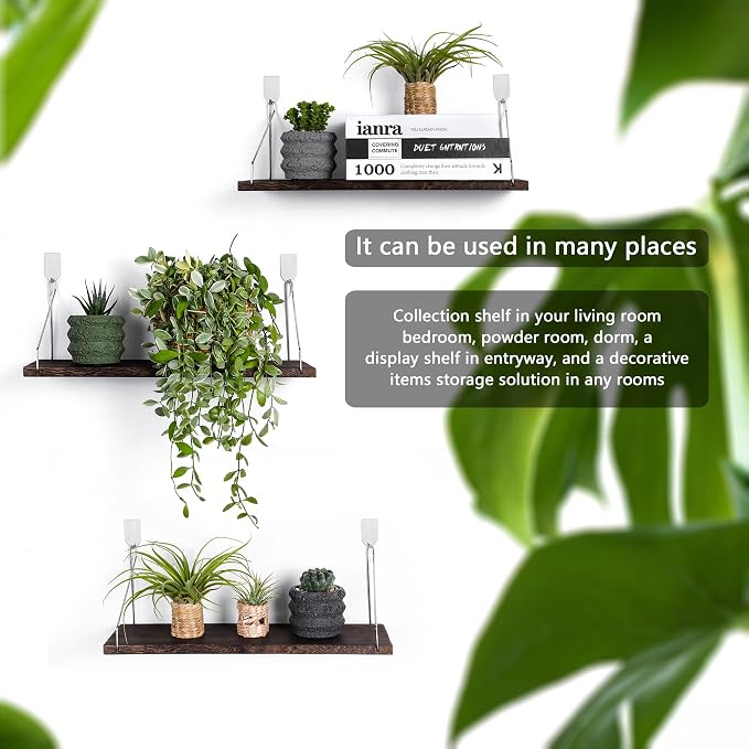 Floating Shelves Set of 3 Rustic Solid Wood Floating Shelf Wall Storage Shelves - Image 4