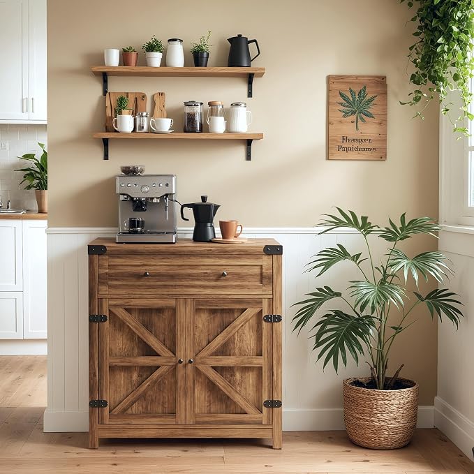 YESHOMY Kitchen Storage Cabinet, Coffee Bar Cabinet, Farmhouse Sideboard Buffet - Image 7