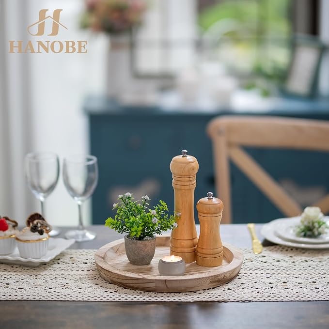 Hanobe Wooden Tray for Coffee Table: Candle Holder Plate Round Decorative - Image 4