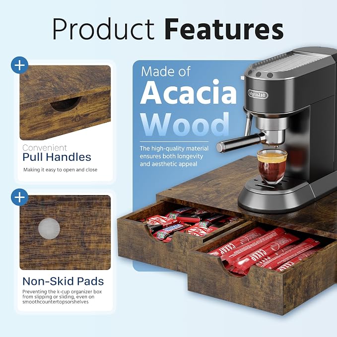 Simple Trending Wooden Coffee Pod Holder Drawer, K Cup Drawer Organizer - Image 4
